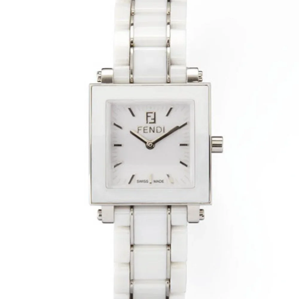 Fendi Square Ceramic White Watch, Stainless Steel
